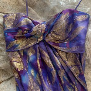 Nicole Miller Purple Gold Metallic Strapless Dress